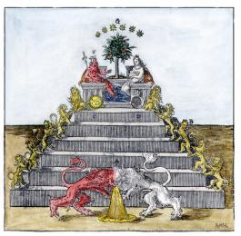 Pyramid Of Lions From Andreas Libavius Alchymia Frankfurt 1606, Alchemical And Hermetic Emblems 1