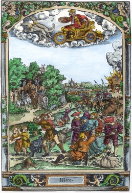 Woodcut Of Mars From Hans Sebald Beham Series On The Seven Planets, Emblems Related To Alchemy
