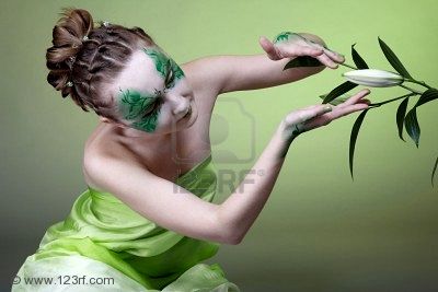 Portrait Of Green Witch Girl With Bodyart, Green Witches