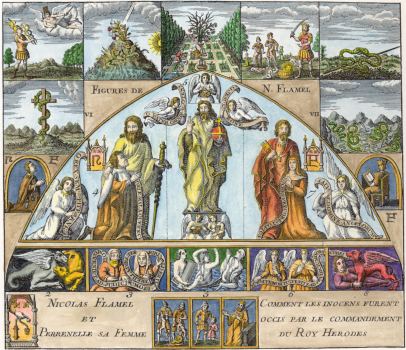 Engraving Of The Famous Hieroglyphic Figures Of Nicholas Flamel, Emblems Related To Alchemy