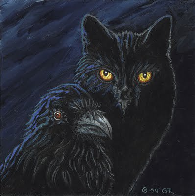 Black Cat And Raven