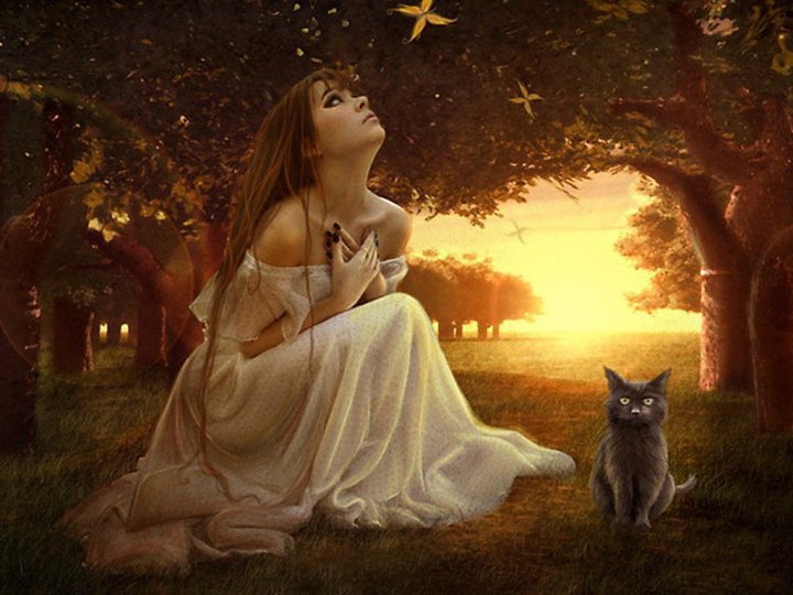 Magic Wiccan Girl And A Cat